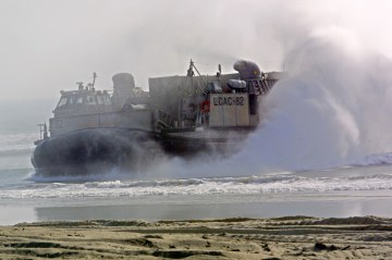 The landing craft air cushion (LCAC) lands with Ma
