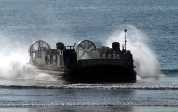 US Navy Uses LCAC Hover Craft to Land Marines and Equipment