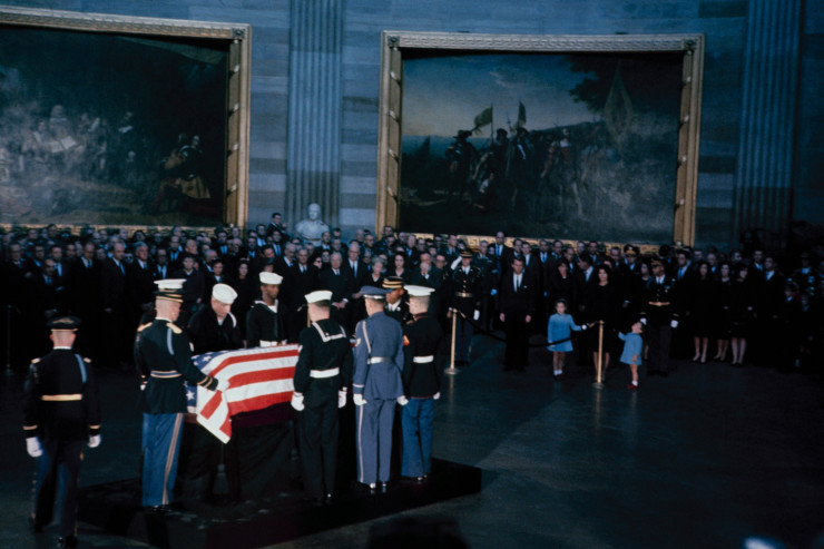 John F. Kennedy's flag-draped casket lies in state in Washington, D.C., November 1963. 