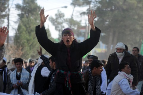 Afghan demonstrators shout anti-US sloga