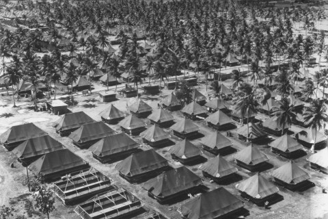 Aerial view of tent city housing US troo