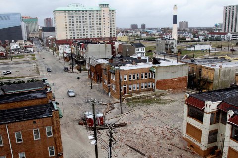Sand and debris covers the streets near the water in Atlantic City, N.J., Tuesday, Oct. 30, 2012. 