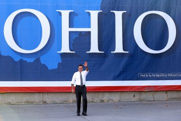Mitt Romney waves to supporters during a campaign rally at Worthington Industries on Oct. 25, 2012 in Cincinnati, Ohio