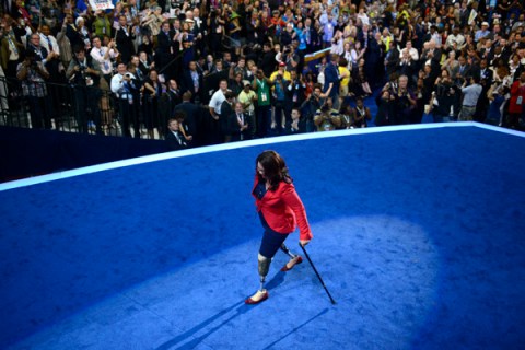 Tammy Duckworth leaves the stage after addressing the Democratic National Convention in September 2012. 