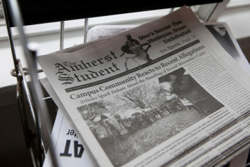 A front-page story featuring reaction to a student's account of rape appears on Amherst College's campus newspaper on Oct. 25, 2012