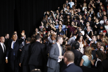 U.S. President Barack Obama greets members of the audience after delivering remarks on immigration reform at Del Sol High School in Las Vegas