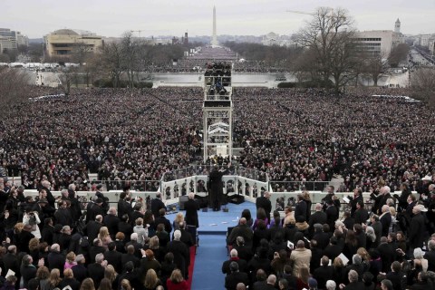 President Barack Obama gives his inauguration address at the presidential inauguration in Washington