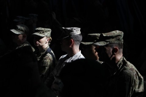 U.S. troops attend a change of command ceremony in Kabul