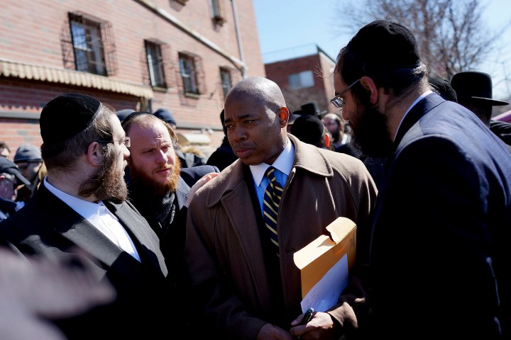 State Senator Eric Adams attends a news conference with members of the Brooklyn Orthodox Jew ish community to discuss the recent deaths of a Orthodox couple and their unborn child in a hit and run crash in the Brooklyn borough on March 4, 2013 in New York City. 