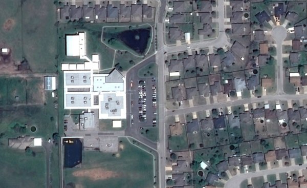 Briarwood Elementary, seen before an EF-5 tornado devastated Moore, Okla.