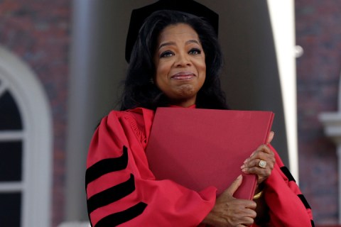 Oprah Winfrey receives an honorary Doctor of Laws degree from Harvard University during commencement ceremonies in Cambridge, Mass.
