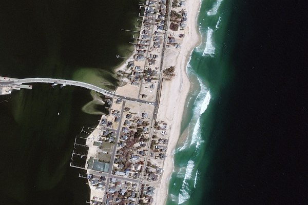 Satellite Image of Hurricane Sandy, Mantoloking Beach, New Jersey, United States