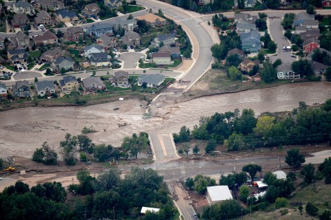 An aerial photograph shows the damage in Lyons, Colo. from the flood, Sept. 13, 2013. Massive flooding continues to hit Colorado.