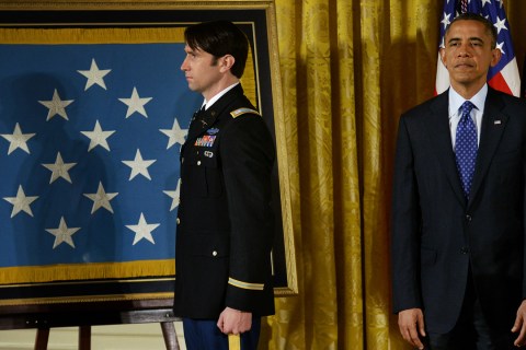 President Barack Obama awards William Swenson, a former active duty Army Captain, the Medal of Honor at the White House, in Washington, DC.