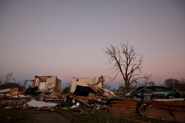 Destroyed homes along Devonshire Road after a tornado touched in Washington, Ill., on Nov. 17, 2013.
