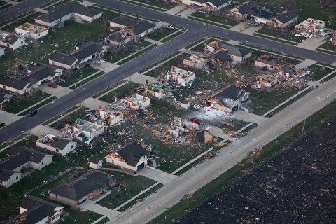 The debris field from a tornado which wiped out a neighborhood in the town of Washington, Ill., causing at least 6 fatalities and injuring more than 30 others on Nov. 18, 2013. 