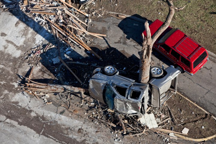 An aerial image shows the devastation caused by a tornado which struck the town of Washington, Ill., on Nov. 18, 2013.