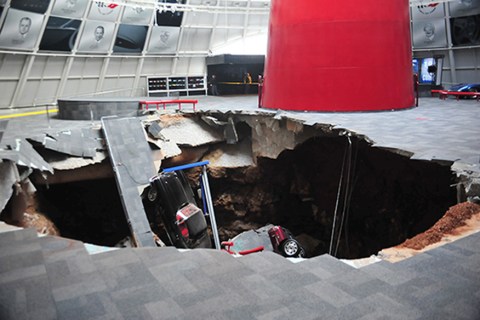 Several cars collapsed into a sinkhole at the National Corvette Museum in Bowling Green, Ky., Feb. 12, 2014.
